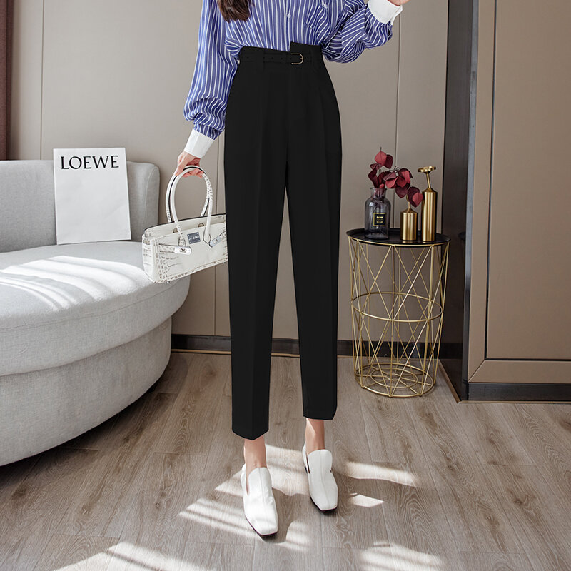 Pantaloni da donna da ufficio primavera estate 2022 pantaloni Harem formali da donna stile coreano OL tasche a vita alta abbigliamento donna elegante 987B