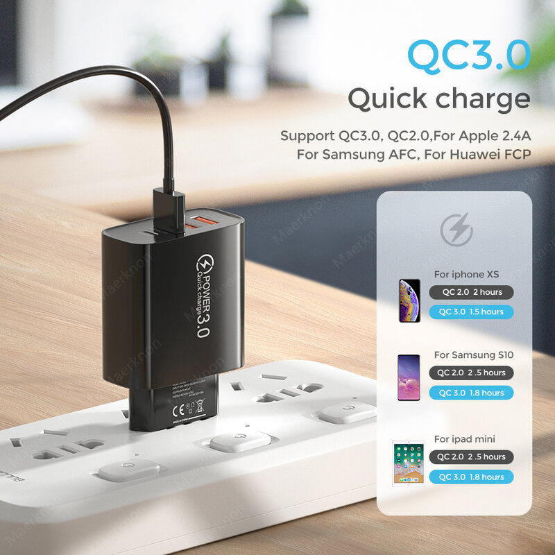 PD – chargeur USB C 48W, charge rapide, adaptateur secteur mural QC 3.0, pour téléphone portable, iPhone, Samsung, Xiaomi, Huawei