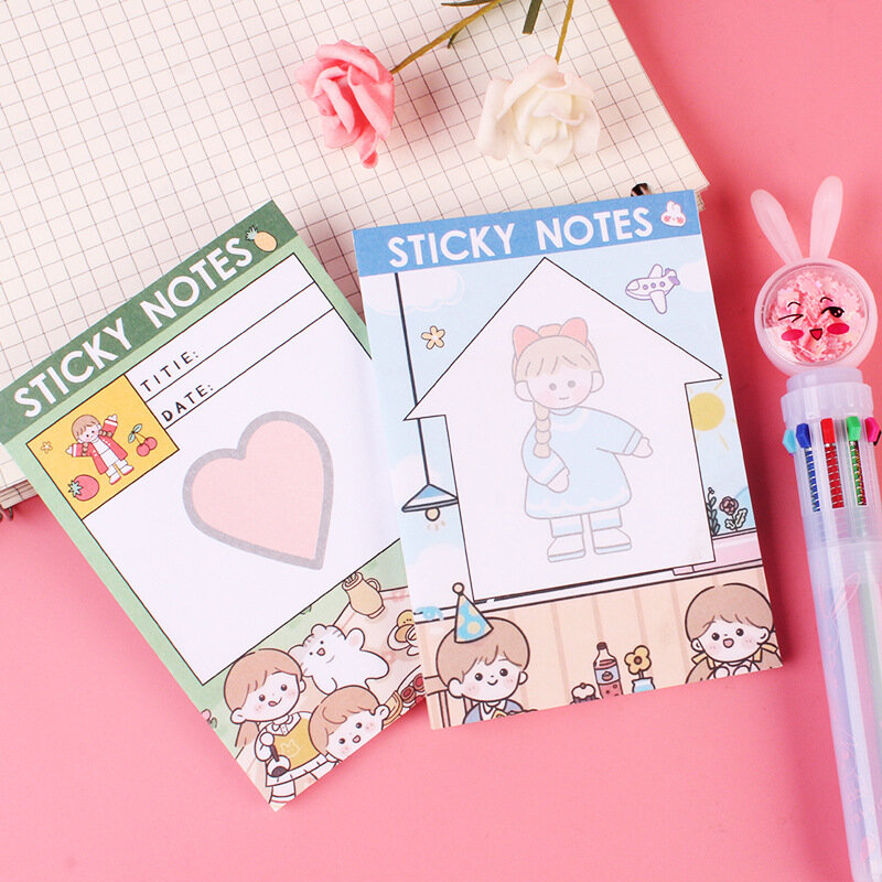 Korean Stationery Happy Cottage Sticky Notes Cute School Supplies Pocket Notepad Hand Account Memo Pads Message Label Paper Tag