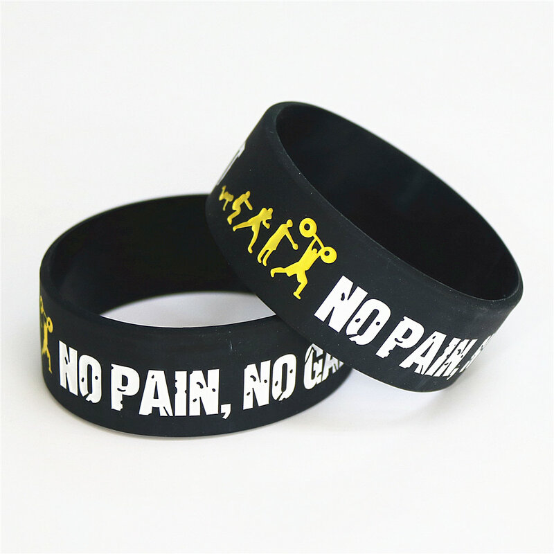 Hot Sale 1PC No Pain No Gain Everybody Fit Silicone Wristband Motto Wide Debossed Band Rubber Bracelets & Bangles Gift SH078