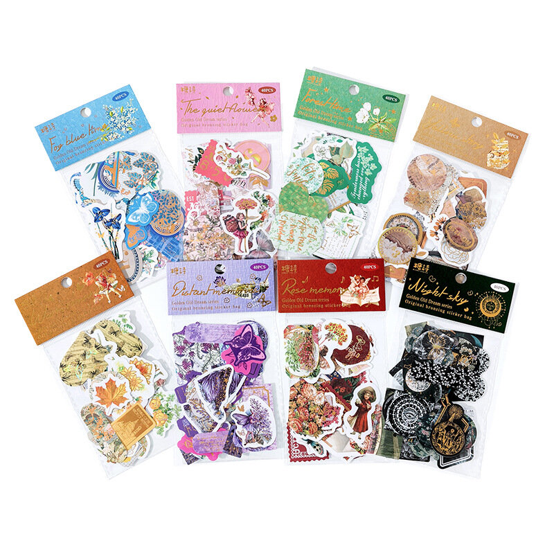 Pegatinas de papelería Kawaii, 40 piezas/1 lote, doradas, para diario de ensueño, pegatinas decorativas para móvil, álbum de recortes, pegatinas artesanales