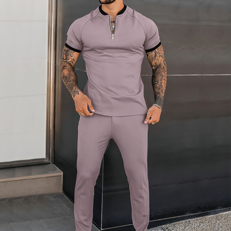 T-shirt manches courtes + pantalon couleur pour homme, ensemble de 2 pièces, vêtements de sport, décontracté, à la mode, nouvelle collection automne 2022