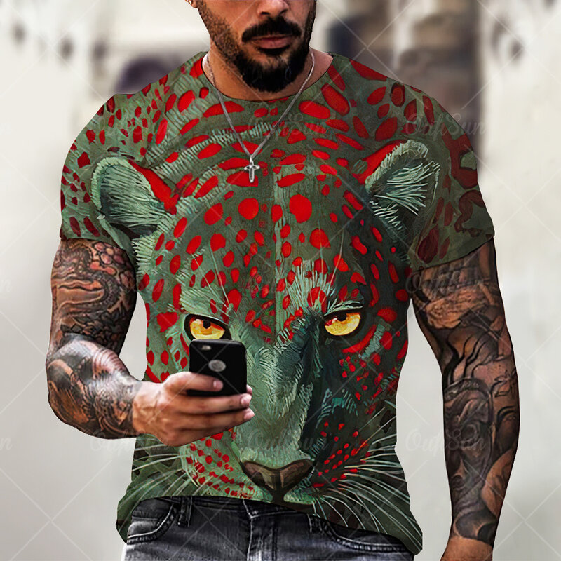 Moda verão animal leão 3d impresso masculino camiseta casual gola redonda manga curta poliéster masculino e feminino all-purpose t