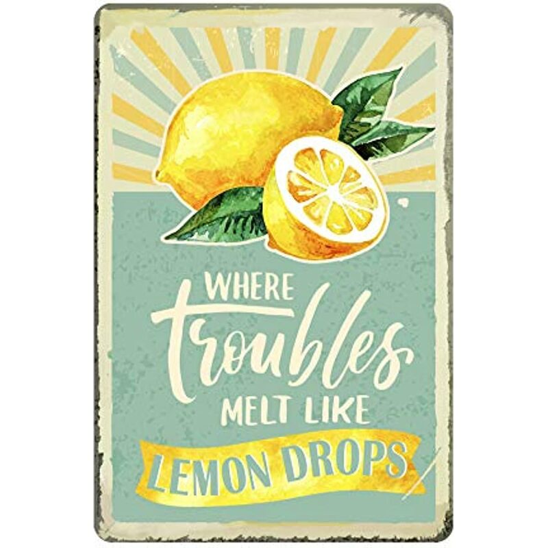 Lemon Metal Tin Sign (12x8 Inch) - Retro Vintage Lemon Saying Aluminum Sign for Home Kitchen Coffee Country Wall Decor