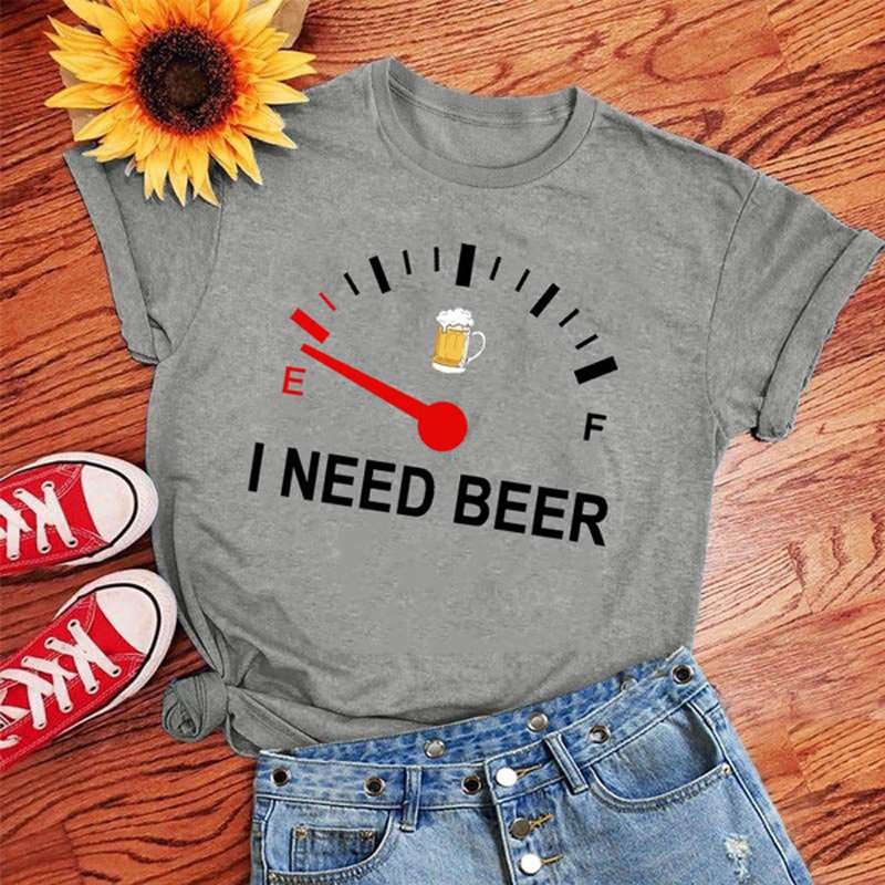 Bonito eu preciso de cerveja imprimir camiseta para mulheres verão adorável manga curta casual o-pescoço camisetas senhoras criativo personalizado topos
