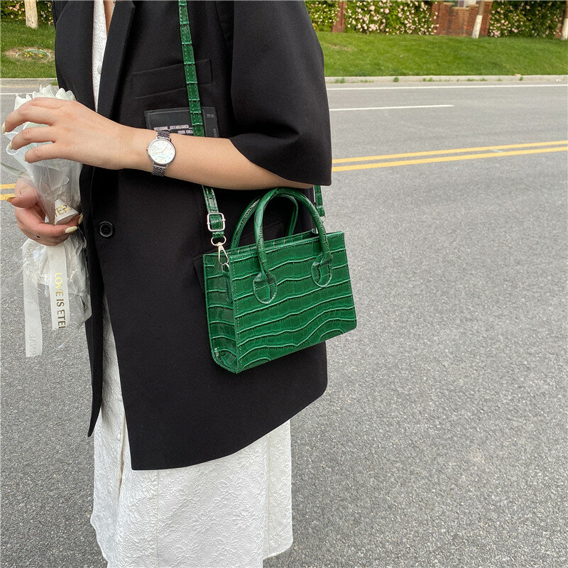 High Sense – sac à bandoulière simple, sac carré rétro simple pour dame, petit sac à main à motif crocodile pour soirée shopping