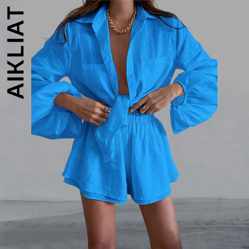 Женский комплект Aikliat, Модные свободные короткие брюки, сексуальный женский комплект из двух предметов, повседневные комплекты для вечерин...