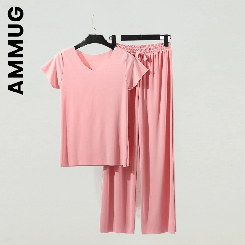 Ammug-女性用の艶をかけられたシルクのパジャマ,家庭用またはラウンジ用のファッショナブルなパジャマ,上質でホットなパジャマ,カワイイ婦人服,下着