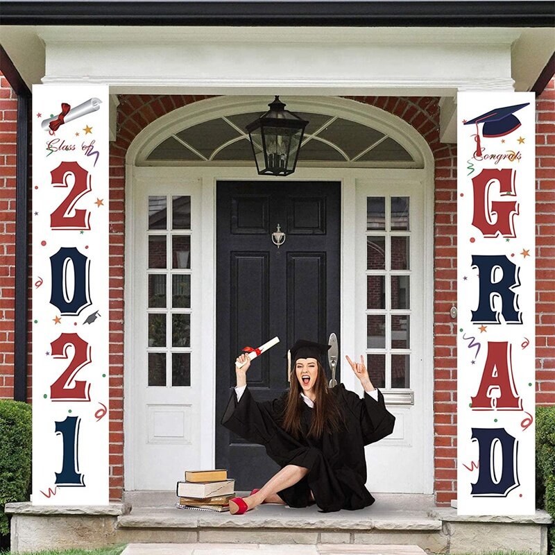 Cartel de porche de graduación Clase de 2021, cartel colgante de gradiente, decoraciones para fiesta de graduación, suministros para fiesta de graduación