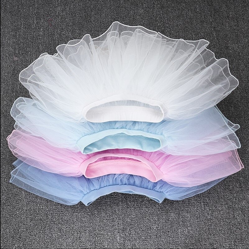 Falda de gasa de baile para niños, falda de tul para niñas, de Ballet, blanca, de cuatro capas