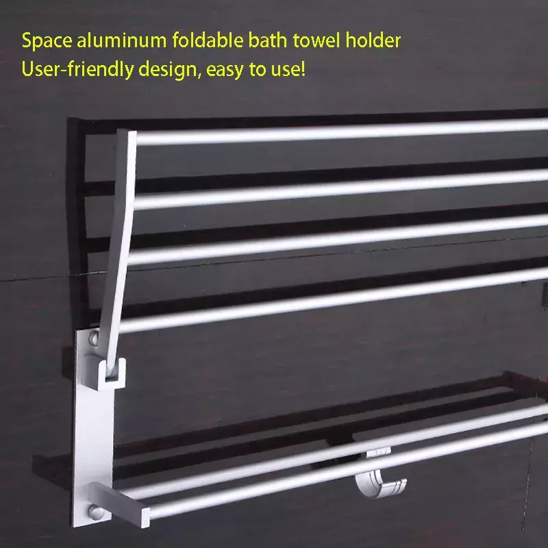 Qulaity Aluminum Storage Racks Shelf Foldable Towel Holder Mounted New Organizer Hook Wall Clothes Bathroom Shelf