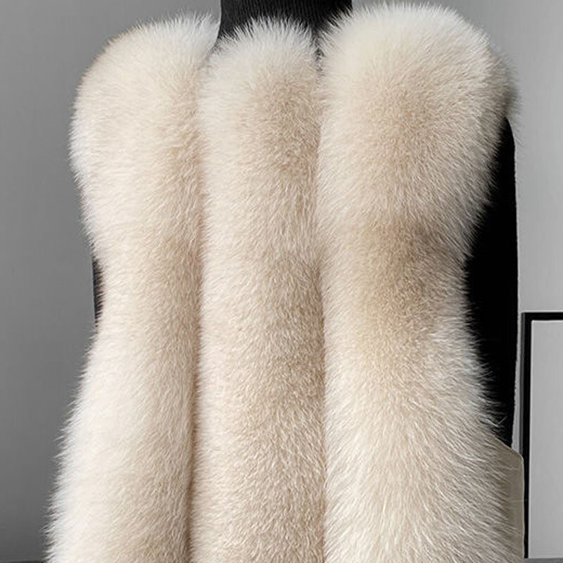 Parki damskie długie płaszcze na zewnątrz kurtki kamizelki 2023 zima Faux futro imitacja z futra lisa łączenie ciepła moda kamizelka kobieta
