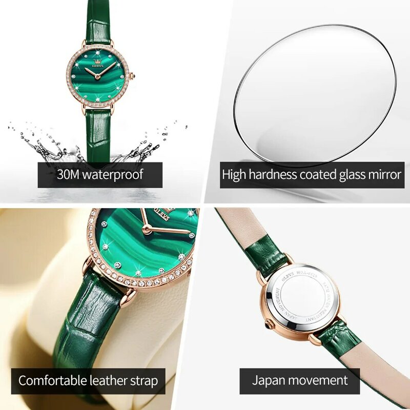 OLEVS-Reloj de pulsera a la moda para mujer, resistente al agua, máquina de importación, núcleo de correa de Corium, relojes de cuarzo para mujer