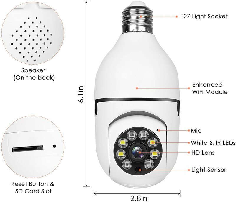 Caméra de Surveillance intérieure PTZ Wifi sans fil, ampoule E27, Zoom numérique x4 ICsee, vision nocturne colorée, moniteur de sécurité 2K