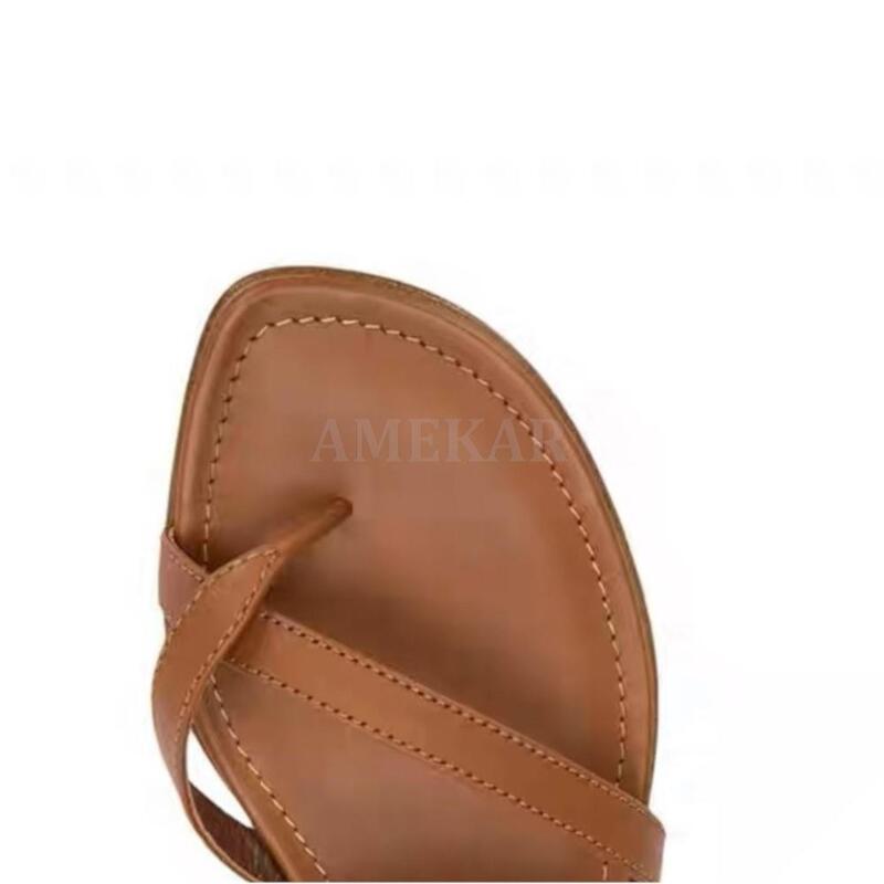 Sandales plates en cuir véritable pour femmes, chaussures simples, grande taille 44 45 46 47, qualité