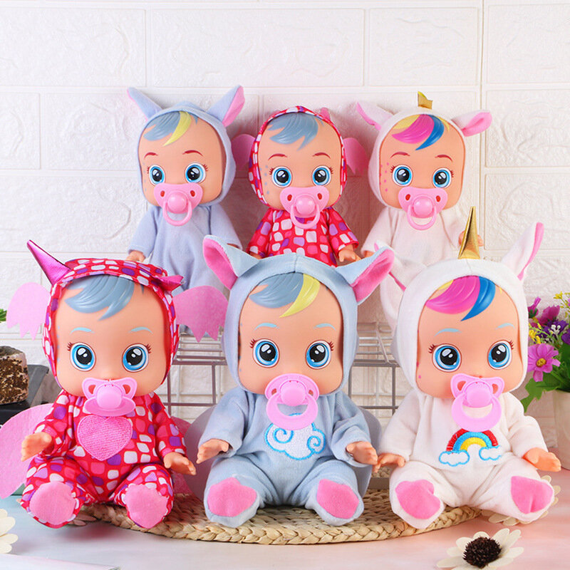 8/10 Inch 3D Simulation Baby Weeping Doll Creative Cute Doll Children's Toy Reborn Baby Vinyl bebes llorones Christmas Gift Girl