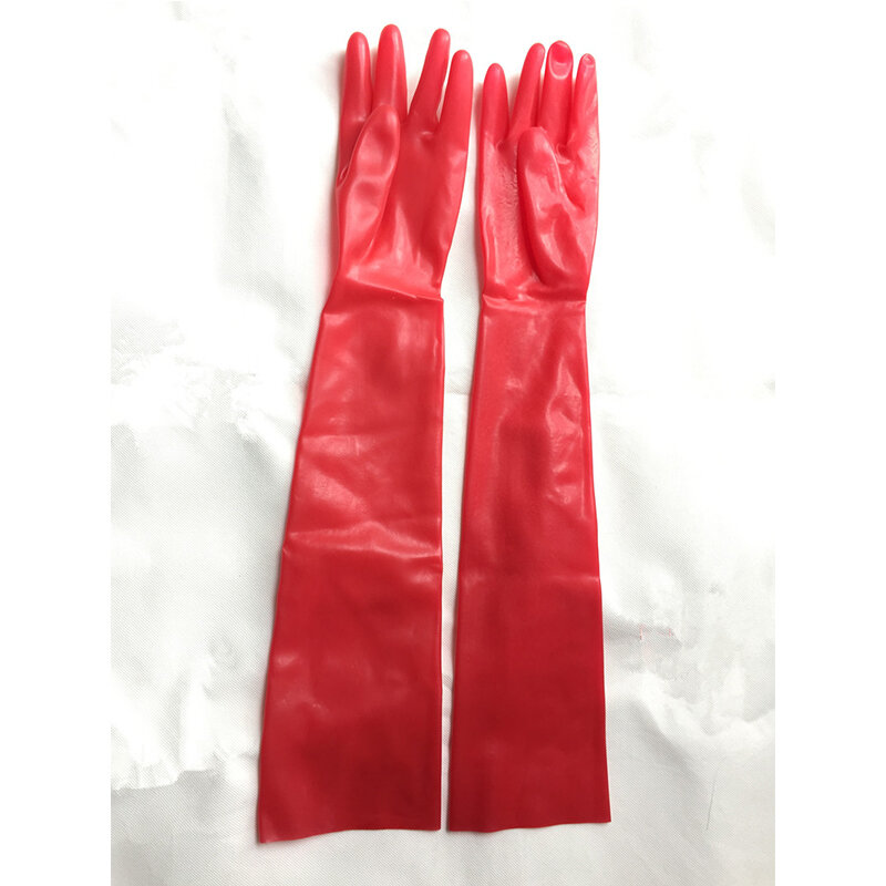 Unisex Latex Rubber Gloves Wrist Seamless Moulded Shoulder Length Latex Gloves Black and Red Long Fetish Gloves for Men Women