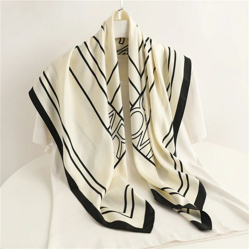 Solide Stripe Frauen Twill Schal Mode Druck Halstuch Hijab Weibliche Kopftücher Schal Wrap Bandana 90*90cm Große Strand foulard
