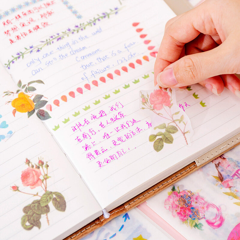 6Sheets/lot Kawaii Unicorns-Sticker For Kids Vintage Flower Decorative Masking ScrapBooking Adhesive School Stationery Supplies
