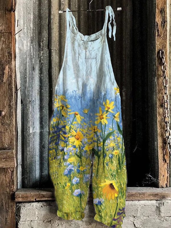 Pantalon ample imprimé floral pour femme, combinaison d'été, points forts décoratifs, doux tempérament, jambes larges, 2022