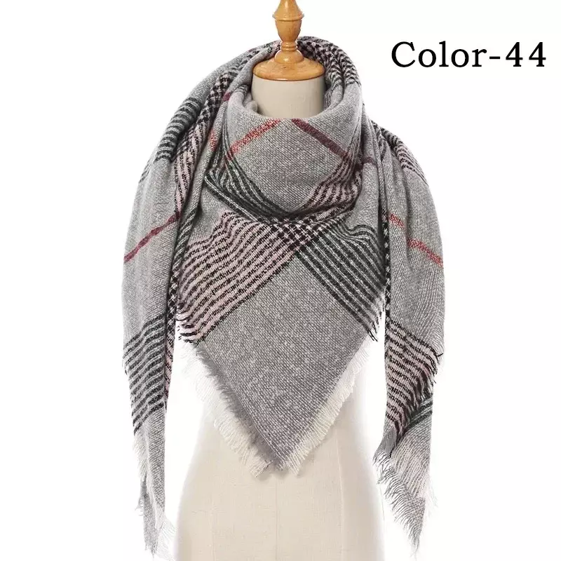 Зимний шарф для женщин 2020, вязаные клетчатые теплые шарфы, треугольные шали, теплые кашемировые женские пашмины платки, бандана