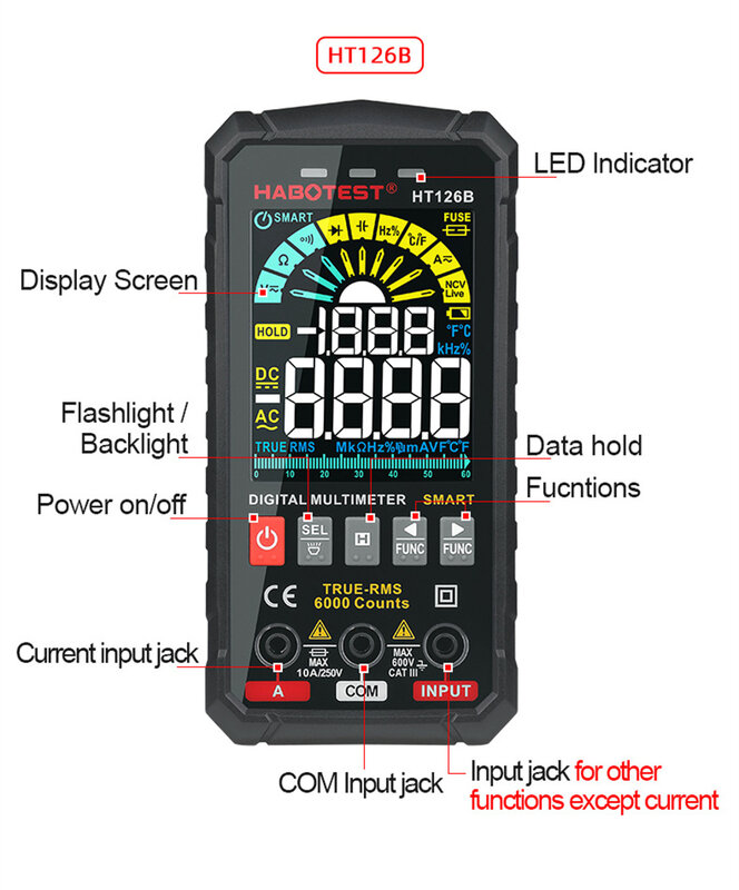 New Digital Multimeter TRMS Auto Range AC DC NCV Color LCD Smart Multimetro Tester Ohm Capacitance Hz Temp Voltage Meter