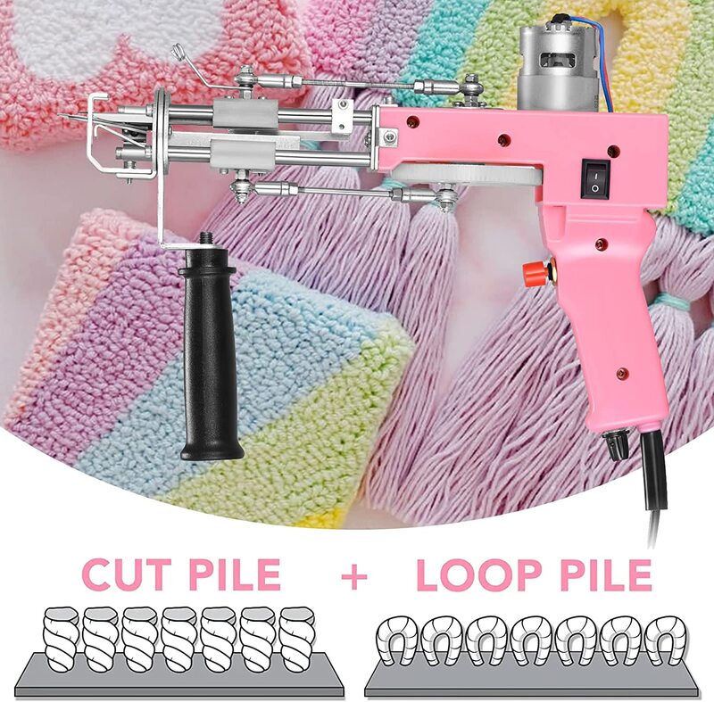 Pistolet électrique à touffetage rose 2 en 1 pour tissage de tapis, Machine à tricoter floqué faite à la main