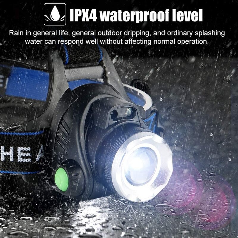 Портативный светодиодный налобный фонарь с регулируемым зумом, водонепроницаемый фонарь с USB-зарядкой, для рыбалки, кемпинга, работы на отк...