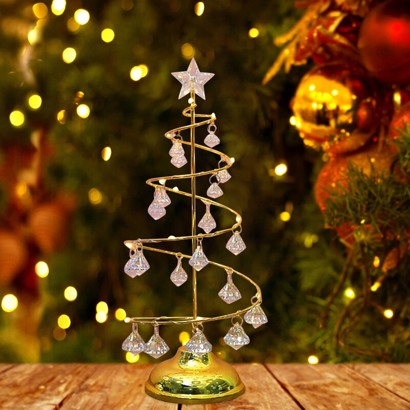 Luz de árbol de Navidad luminosa, luz de estrella de cristal de Navidad, linterna, accesorios de fiesta, suministros de decoración de chimenea para el hogar