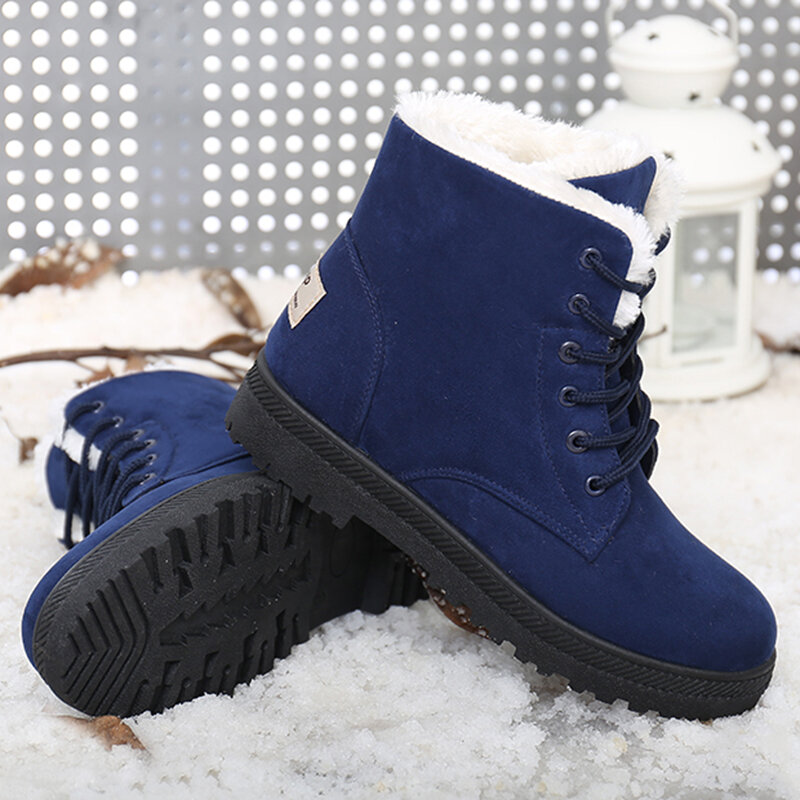 Women 'S Warm Thicken ข้อเท้า Plush ฤดูหนาว2022หนาด้านล่างลื่นหิมะบู๊ทส์ผู้หญิง Plus ขนาด44 lace Up รองเท้าผ้าฝ้าย