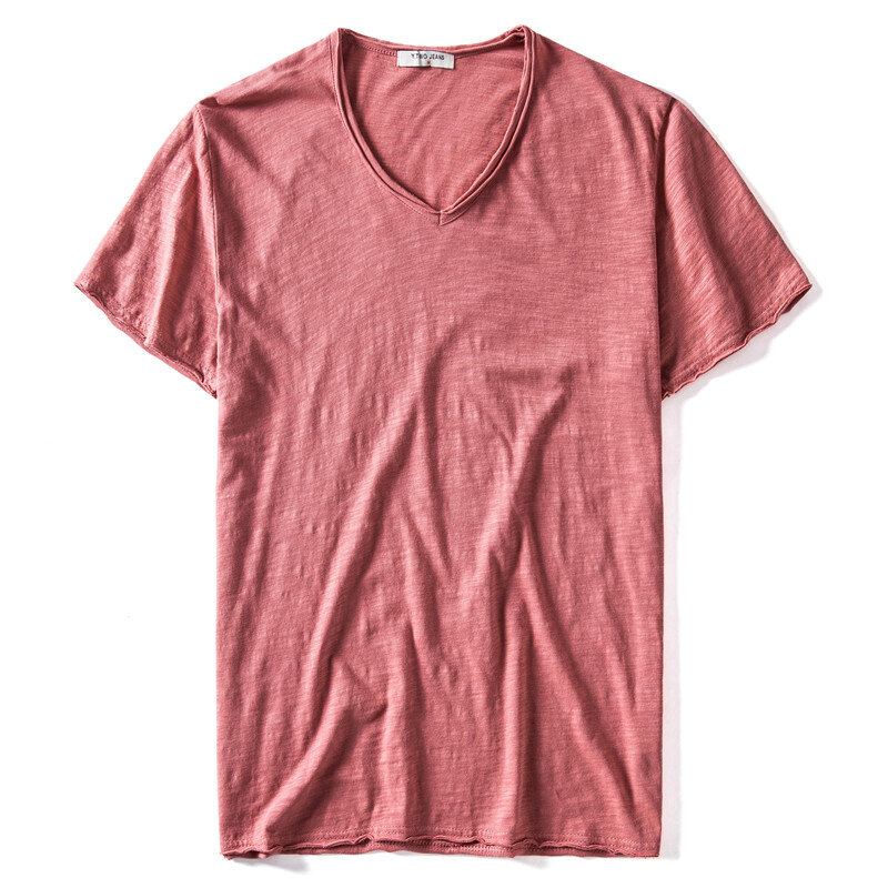 GustOmerD-Camiseta de algodón puro para hombre, Camisa ajustada con cuello en V, de manga corta, informal, a la moda