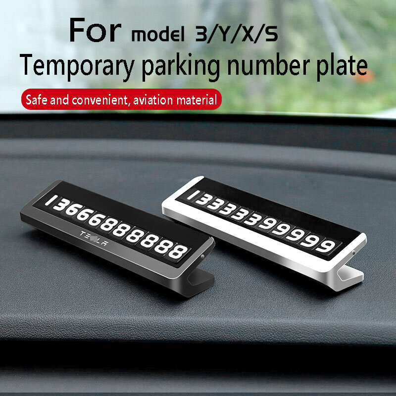 Para tesla modelo 3 modelo y/xtemporary placa de número de estacionamento pode ser escondido número de telefone móvel placa de estacionamento liga de alumínio abs