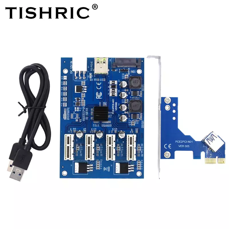 Райзер TISHRIC PCI Express с усилением PCI-E, от 1 до 4 PCIE USB 3,0 концентратор 1x 16x Райзер для адаптера видеокарты для майнинга BTC