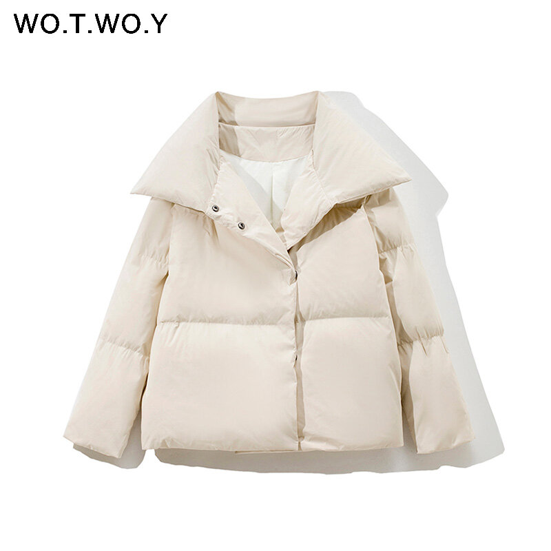 WOTWOY-Chaqueta corta de gran tamaño para mujer, Parkas acolchadas de algodón, chaquetas gruesas informales sólidas, prendas de vestir exteriores para invierno