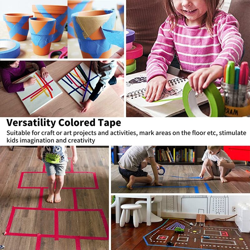 色のマスキングテープ色テープロール、画家テープ色カラフルなテープクラフトアートテープ、9色 (25ミリメートル × 20メートル)