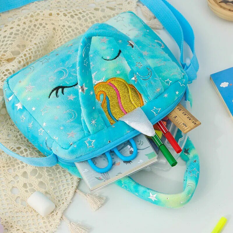 유니콘 타이 염료 봉제 어깨 가방 소녀 메신저 가방 어린이 귀여운 어깨 보관 가방 여성 핸드백 키즈 가방