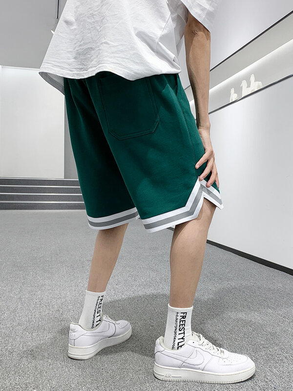 Celana Pendek Longgar Musim Panas Pria 2022 Baru Hip Hop Streetwear Jogger Longgar Mode Pendek Celana Bergaris Huruf