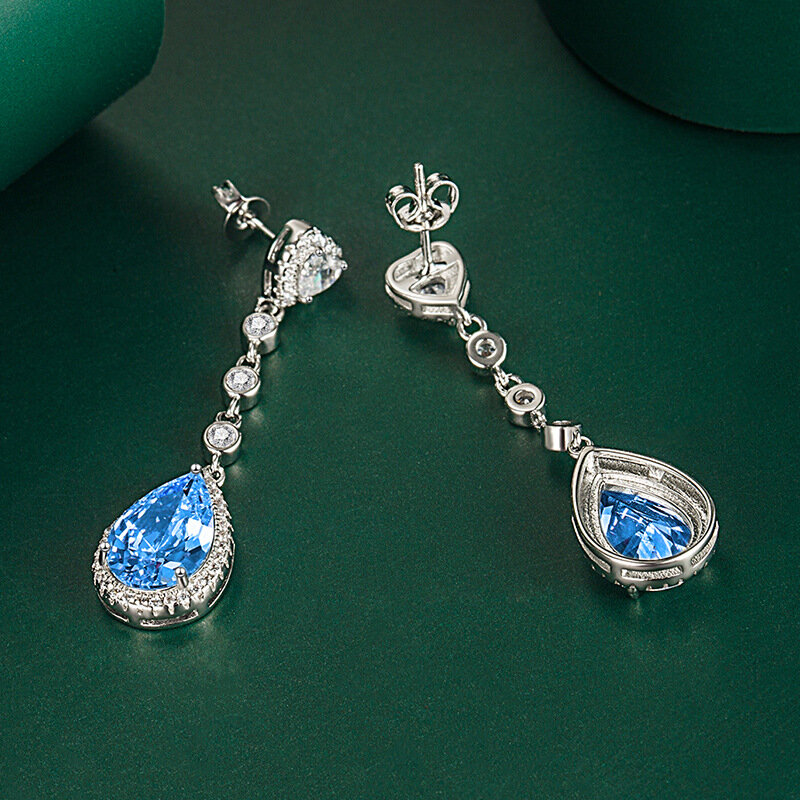 Pendientes con forma de corazón de aguja de plata S925 para mujer, aretes largos de diamantes en forma de gota, borla, a la moda, nuevo estilo