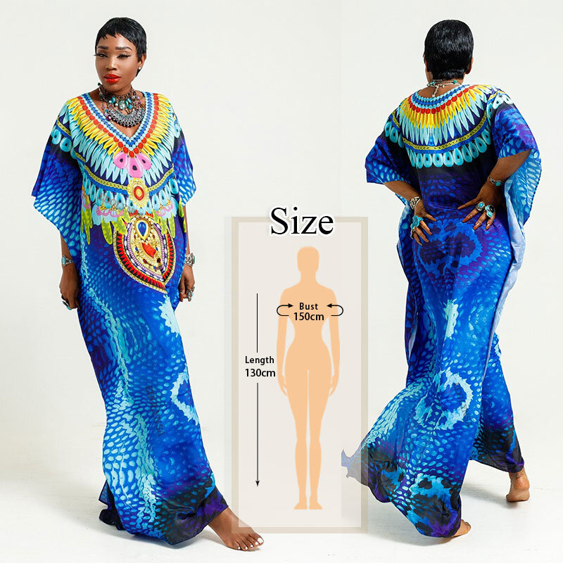 2022 марокканский кафтан, богемное летнее платье с принтом, длинная туника, женская пляжная одежда большого размера, купальный костюм, накидк...