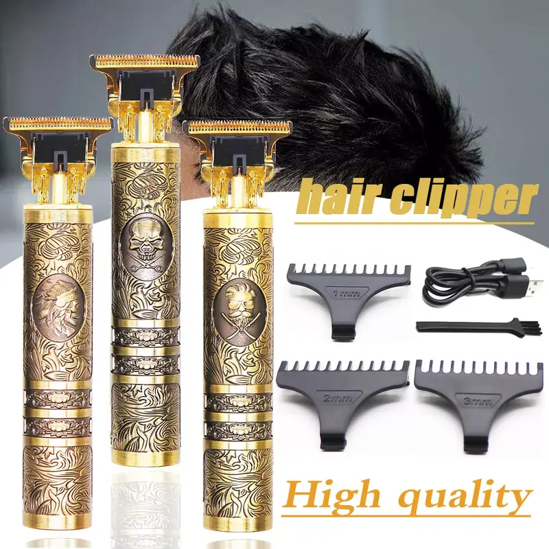 2022 Vintage T9 0mm USB Electric Cordless Hair Cutting Machine Rechargeable Hair Clipper For Man Beard Trimmer Barber Profession