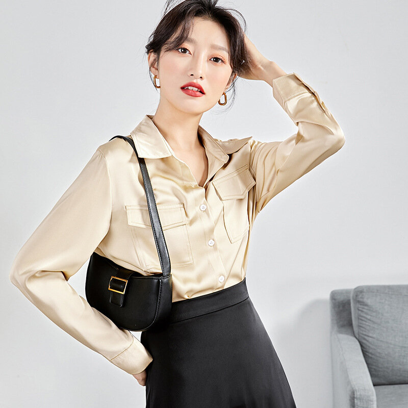 Minimalist Women's Long Sleeves Shirt Satin Design Fashion Lazy Style All-match Korean Wersion Top Casual Temperament Wild