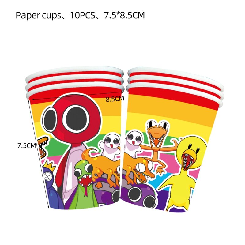 Rainbow Friends Birthday Party Decoration Tableware Paper Cup Plate Tablecloth Set For Kids Baby Shower Halloween Decor Supplies