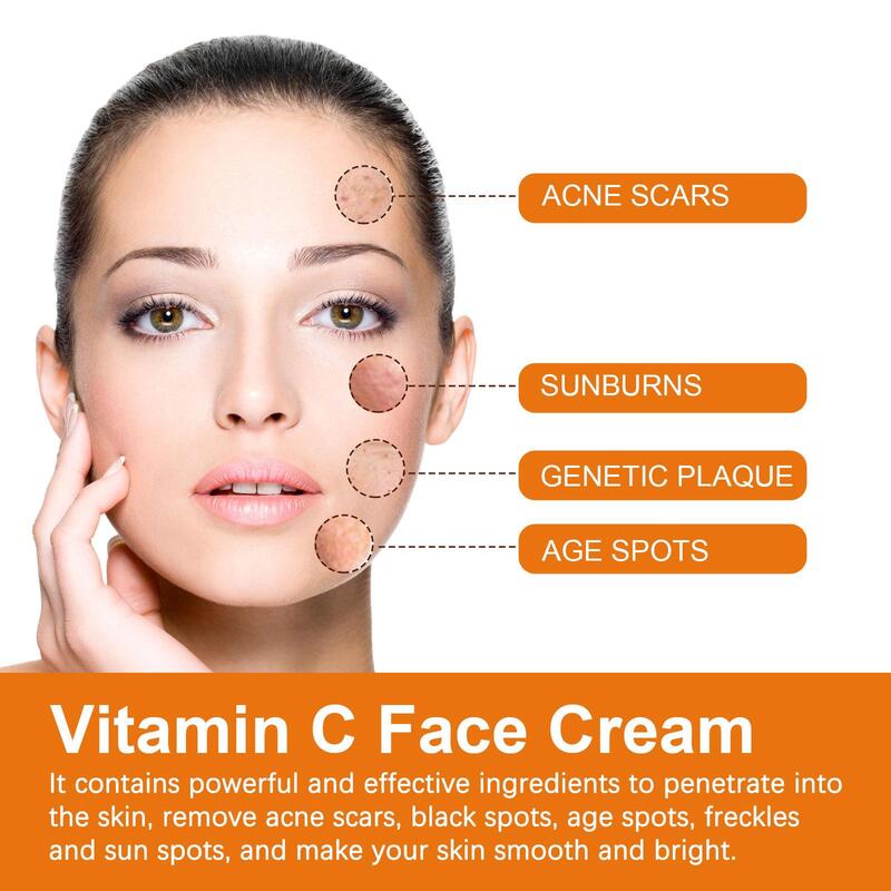 Crema blanqueadora de vitamina C para el cuidado de la piel, elimina manchas oscuras, elimina melanina, ilumina y Antienvejecimiento