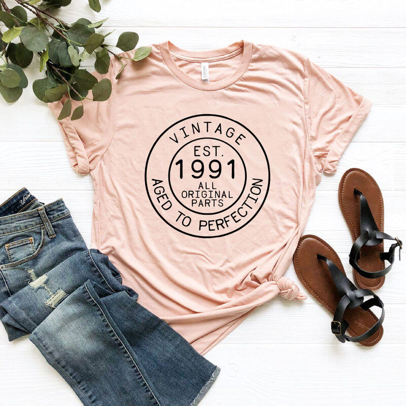 Kaus Vintage 1991 Kaus Ulang Tahun 30 Kaus Ulang Tahun 90S Kaus Hadiah Vintage Kaus Lengan Pendek Kasual Wanita Ukuran Plus