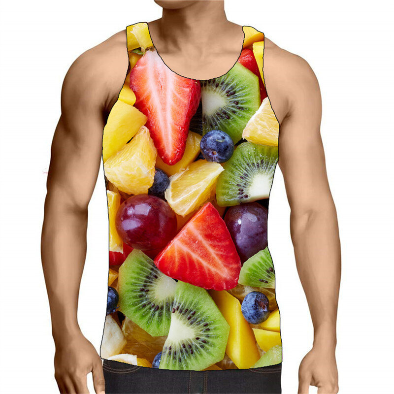 Sleeveless Men's Fruits Tank Summer 3D Print Street Style Male Tops Round-Neck Loose Casual Sports Gym Vest Top Plus Size 6XL