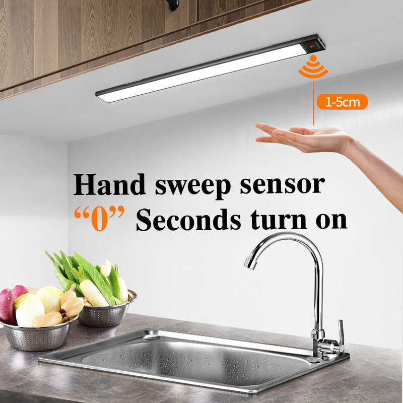 20/40/60cm led night light usb sensor de varredura mão ultra fino recarregável armário guarda-roupa lâmpadas sob gabinete luz luzes da noite
