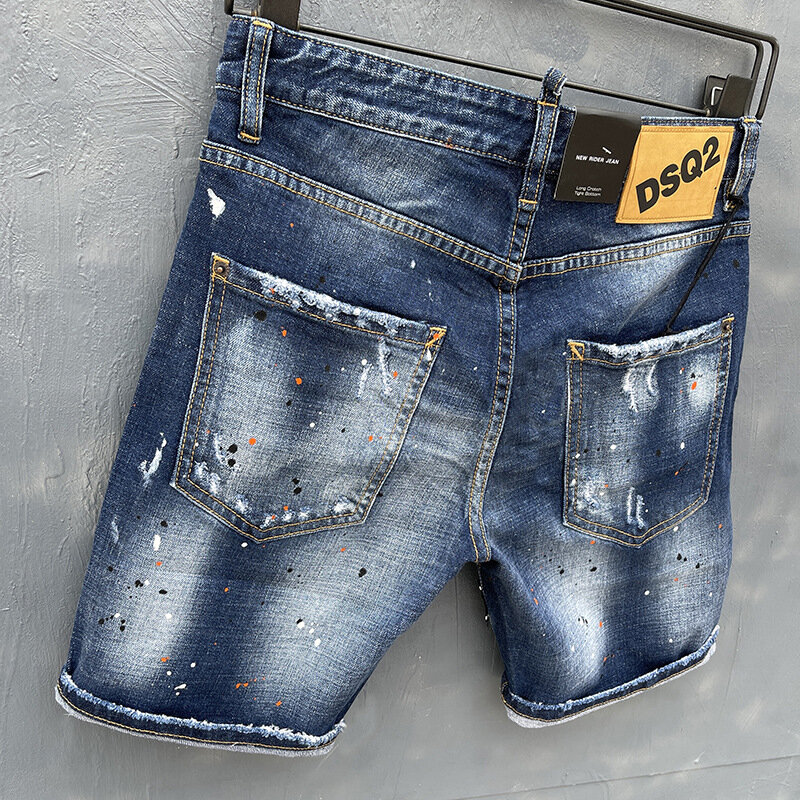 DSQ2 Brand Men Summer Holes Denim Shorts Light Blue Shorts Jeans High Quality Street Male Stretch Fit Denim Jeans Shorts Size 38