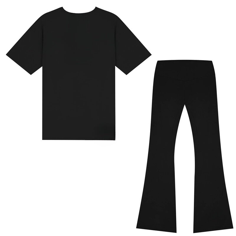 Active Anzüge Ausgestelltes Leggings Yoga Hosen Und Kurzen ärmeln T-shirts Übergroßen Tees frauen Zwei Stück Sets Workout Kleidung