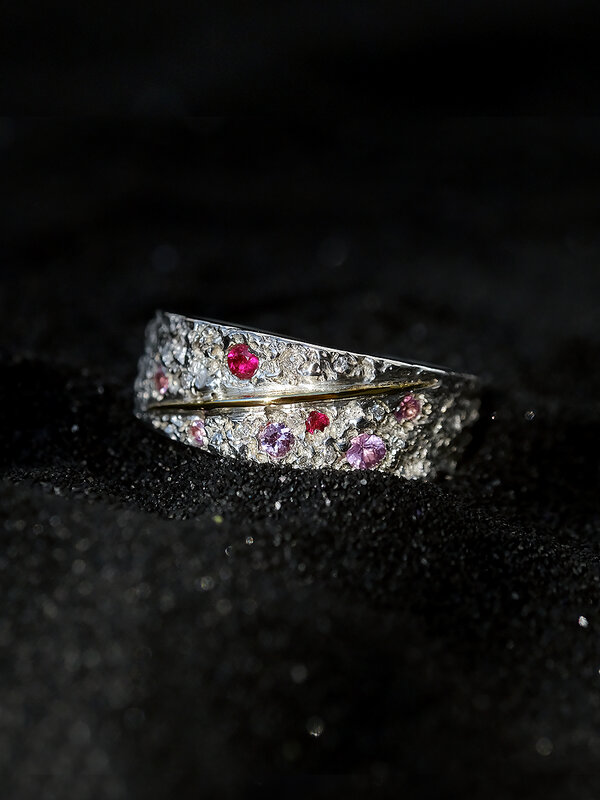 Handmade sterling silver diamond ring female star ring ruby meteor shower ring for girlfriend