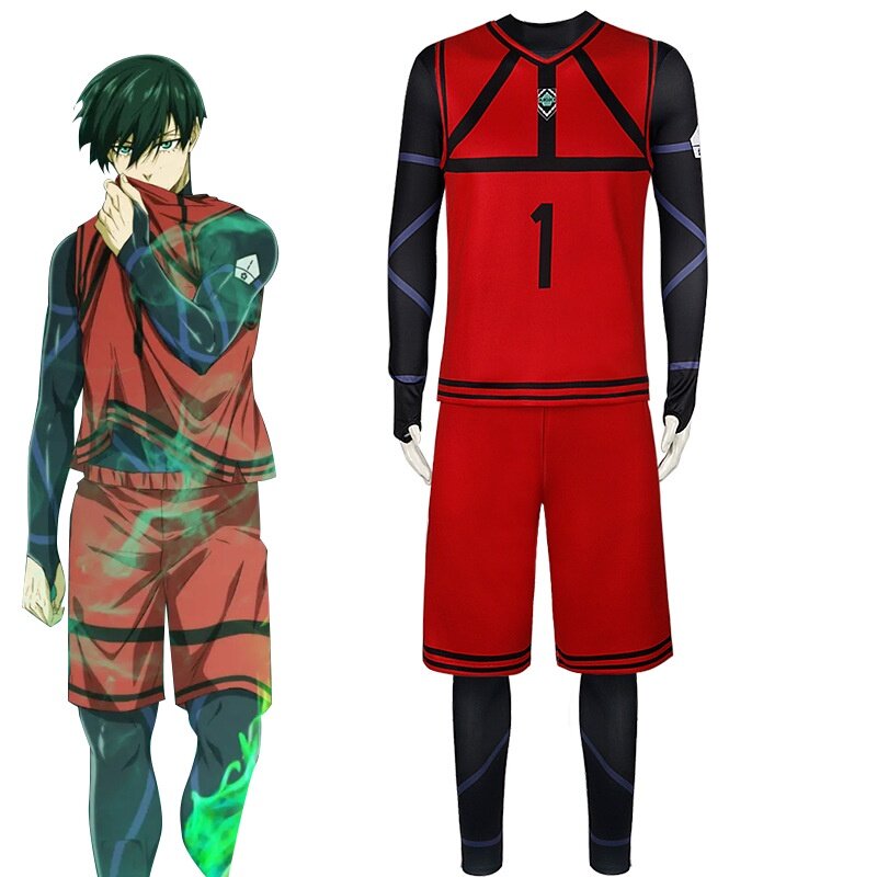 Disfraz de Itoshirin Reo Mikage Chigiri Hyoma para hombre y mujer, traje de Cosplay con peluca número 1, Jersey de fútbol rojo, ropa deportiva